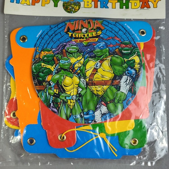 Vintage Ninja Turtles Happy Birthday Banner 1998 TMNT The Next Mutation Fox Kids - Picture 6 of 9
